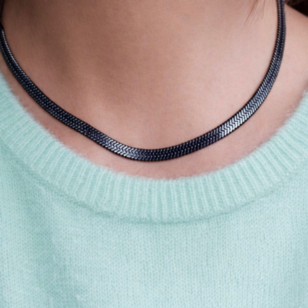 New Black Wide Omega Chain Snake Herringbone Necklace
